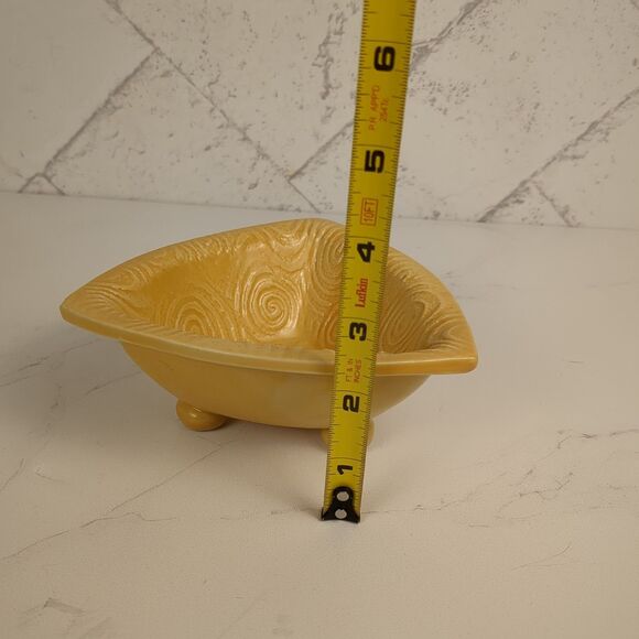 Triangle Footed Bowl Swirl Design Yellow Signed ASH 1980s Y2K Trinket Dish - Picture 6 of 6